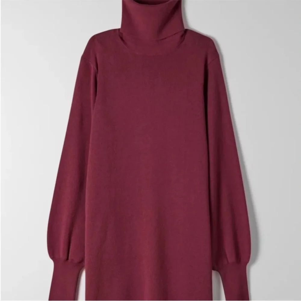 Aritzia Wilfred Rebecca Burgundy Turtleneck Mini Dress size Small BNWT - Picture 2 of 9